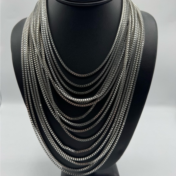 Silver Multi-Chain Layered Necklace - Picture 2 of 7